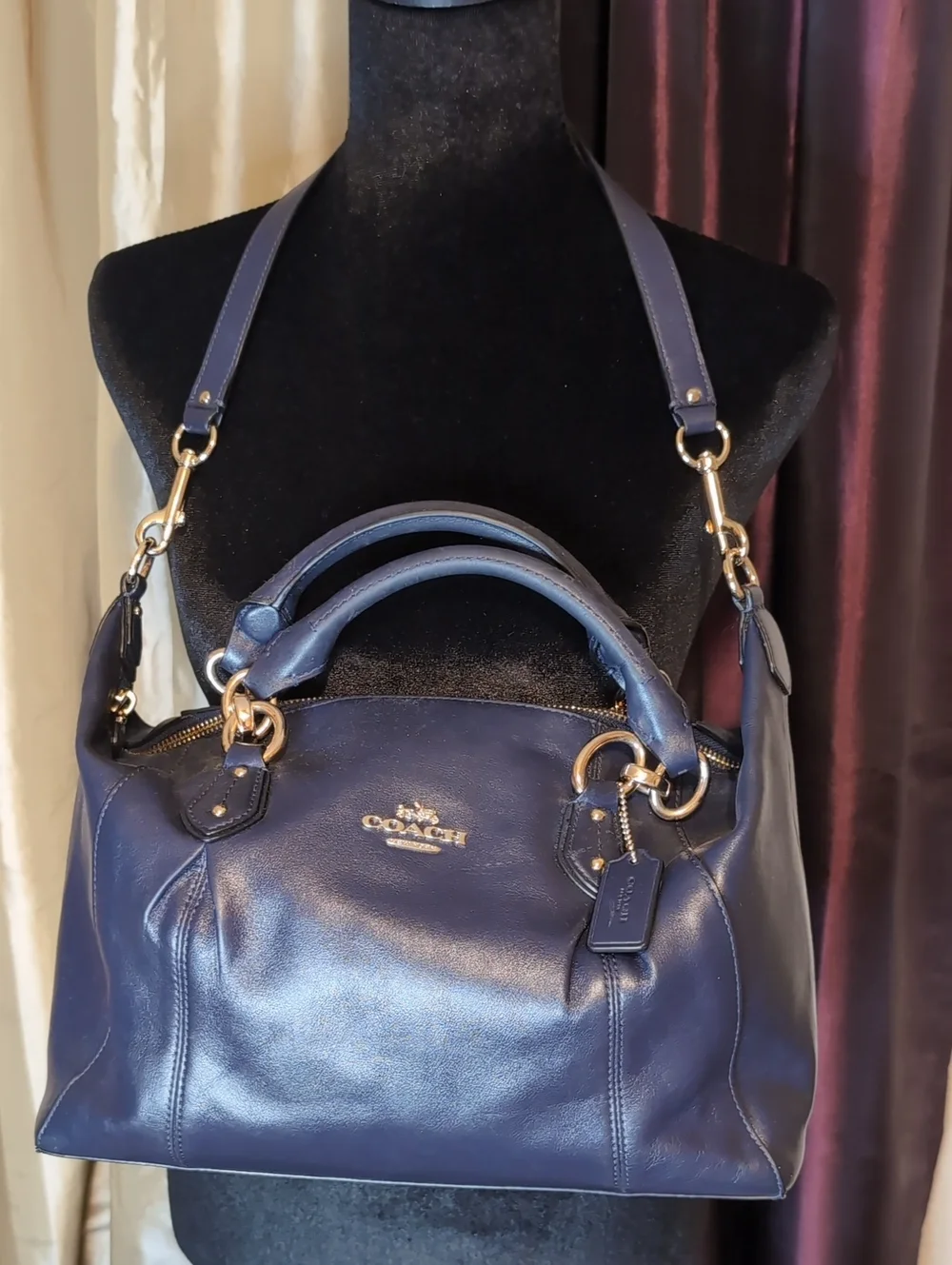 Coach Navy Leather Satchel with Gold Hardware